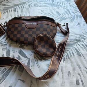 Brown Checkered Crossbody Bag